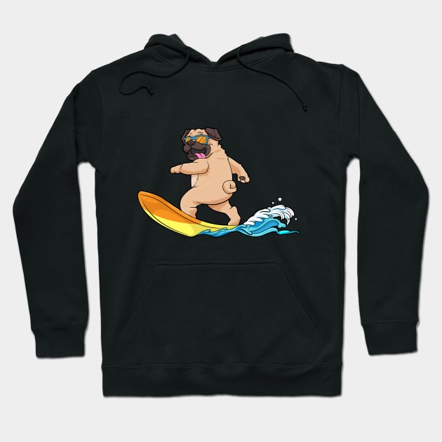 Cool pug is surfing Hoodie by Markus Schnabel